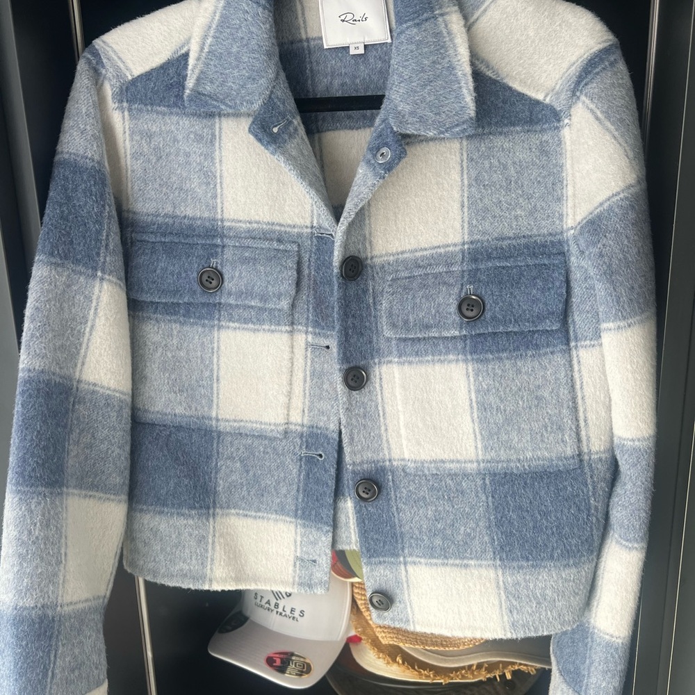 Rails Blue and White Teddy Jacket Cozy Plaid Design